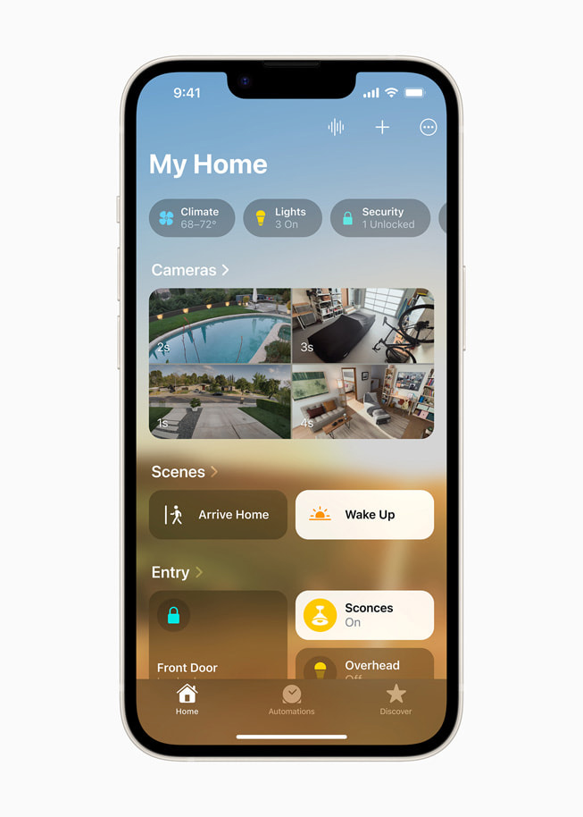 iPhone 14 上 iOS 16 的家庭 app。