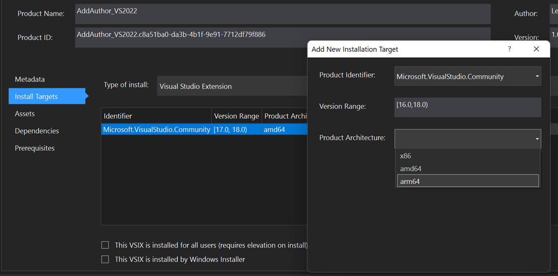 Arm64 VSIX Manifest Installation Target