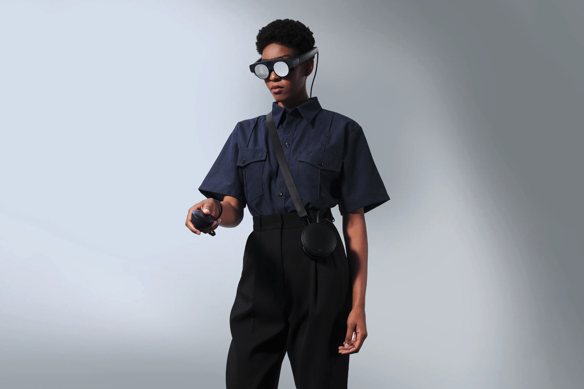 A woman wearing the Magic Leap 2 headset