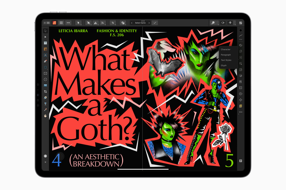 在 iPad Pro 上使用 Affinity Publisher 2 编辑内容。